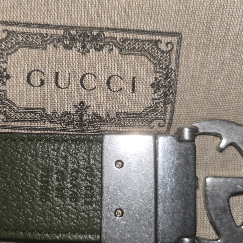 Gucci Reversible Belt Monogram And Solid Green - Picture 4 of 9